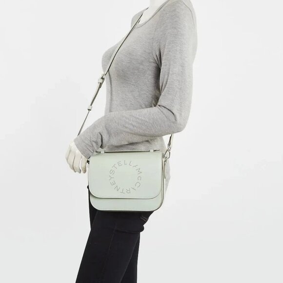 Stella McCartney Sage Green Faux Leather Perforated Logo Crossbody Bag - Picture 2 of 12